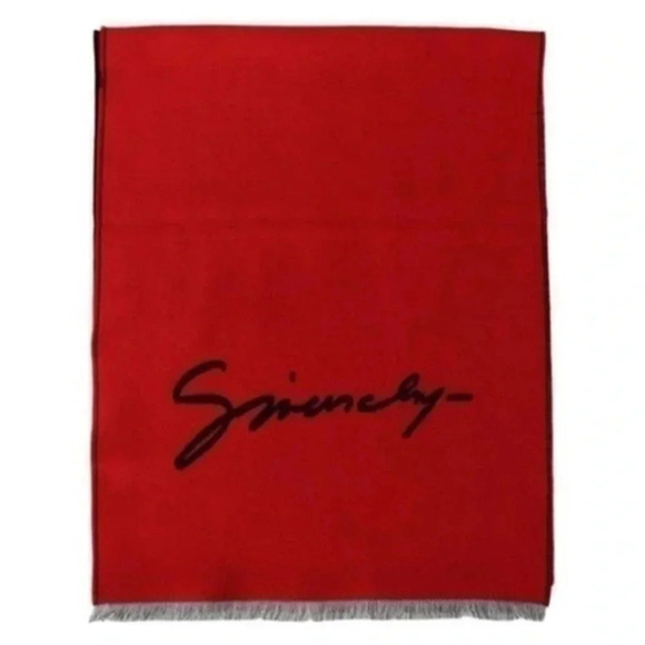 Givenchy Red Black Wool Unisex Winter Warm Scarf Wrap Shawl B270 - Picture 1 of 3